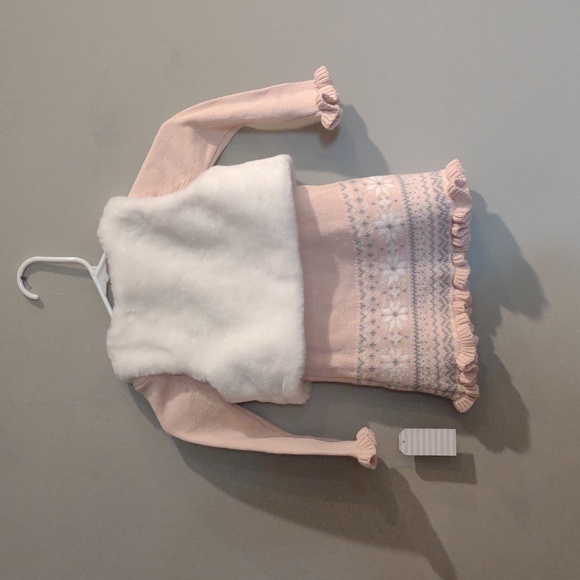 Adrienne‎ Vittadini Bambini 2 Piece Pink Sweater Dress/White Fur Vest Girls 24M - Picture 5 of 6
